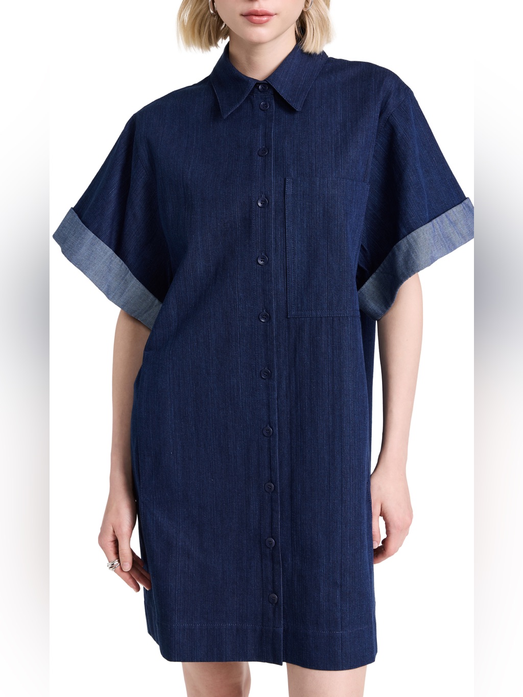 Tibi Washed Denim Shirt Dress In Dark Enzyme Wash